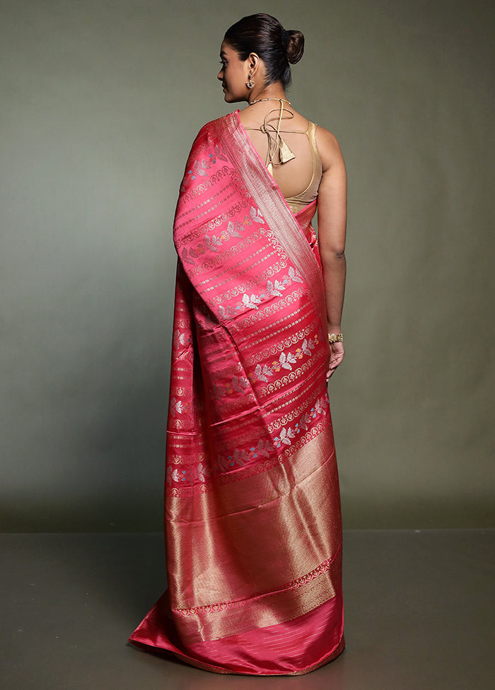 Pink Handloom Dupion Pure Silk Saree With Blouse Piece