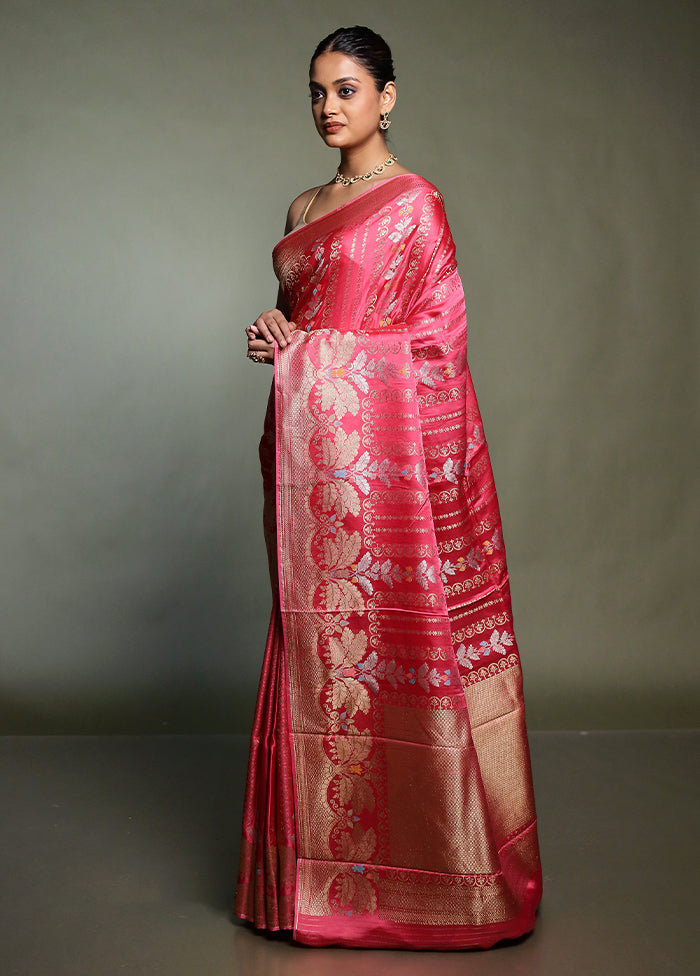 Pink Handloom Dupion Pure Silk Saree With Blouse Piece