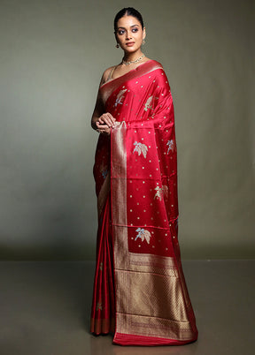 Pink Dupion Silk Saree With Blouse Piece