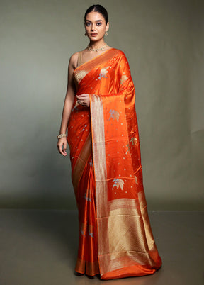 Orange Dupion Silk Saree With Blouse Piece
