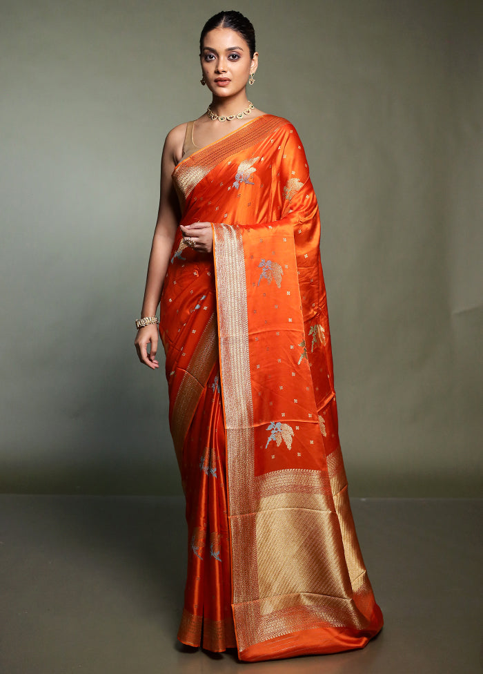 Orange Dupion Silk Saree With Blouse Piece