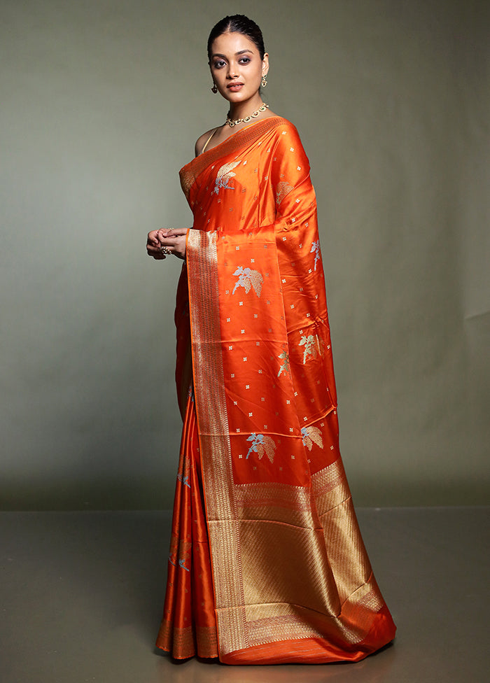 Orange Dupion Silk Saree With Blouse Piece