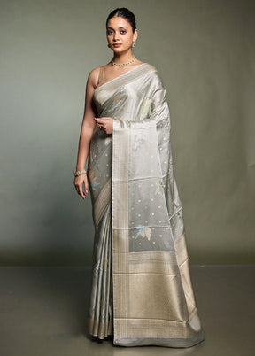 Grey Dupion Silk Saree With Blouse Piece