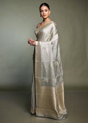 Grey Dupion Silk Saree With Blouse Piece