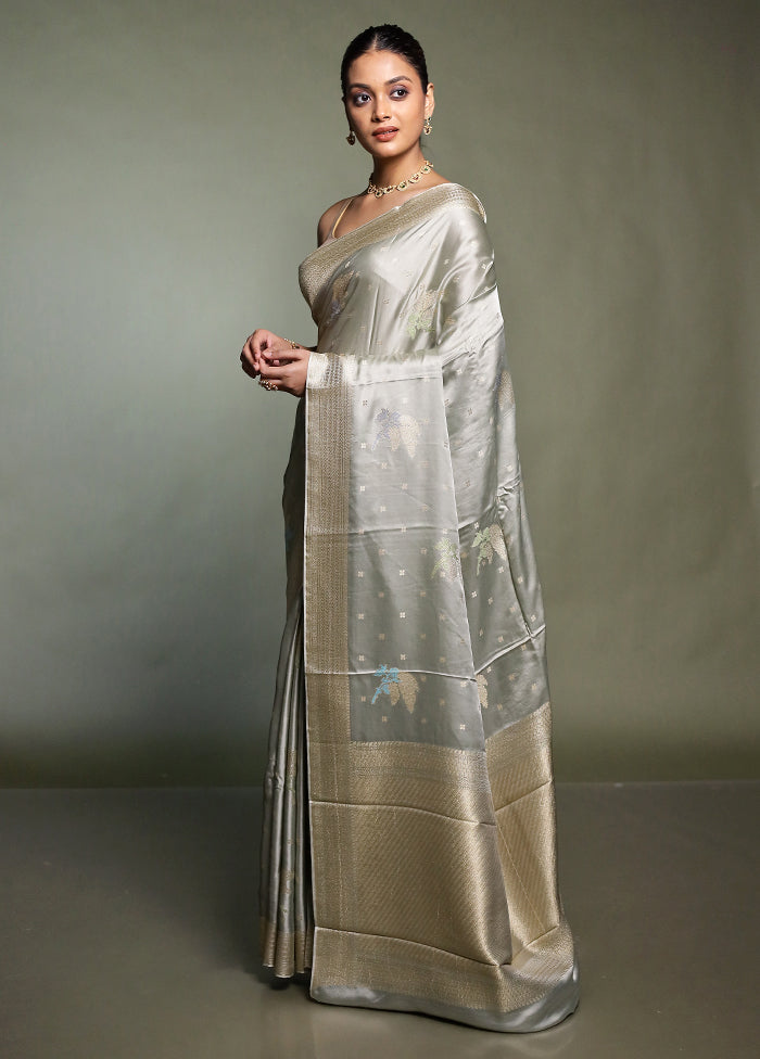 Grey Dupion Silk Saree With Blouse Piece