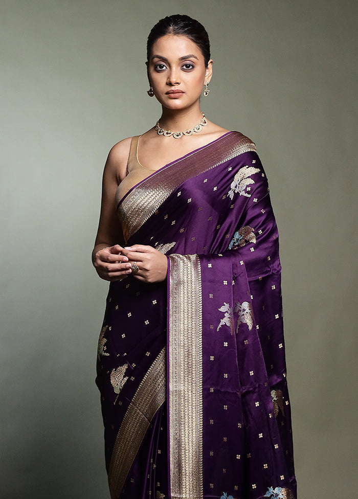 Purple Dupion Silk Saree With Blouse Piece