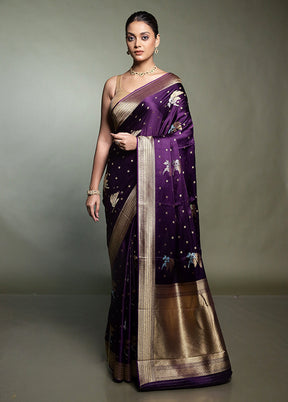 Purple Dupion Silk Saree With Blouse Piece