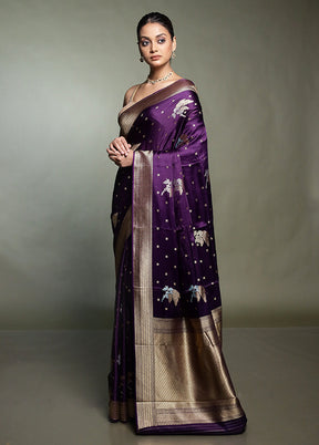 Purple Dupion Silk Saree With Blouse Piece