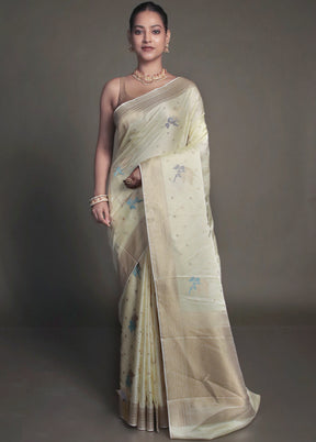 Cream Dupion Silk Saree With Blouse Piece