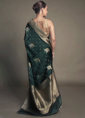 Green Dupion Silk Saree With Blouse Piece
