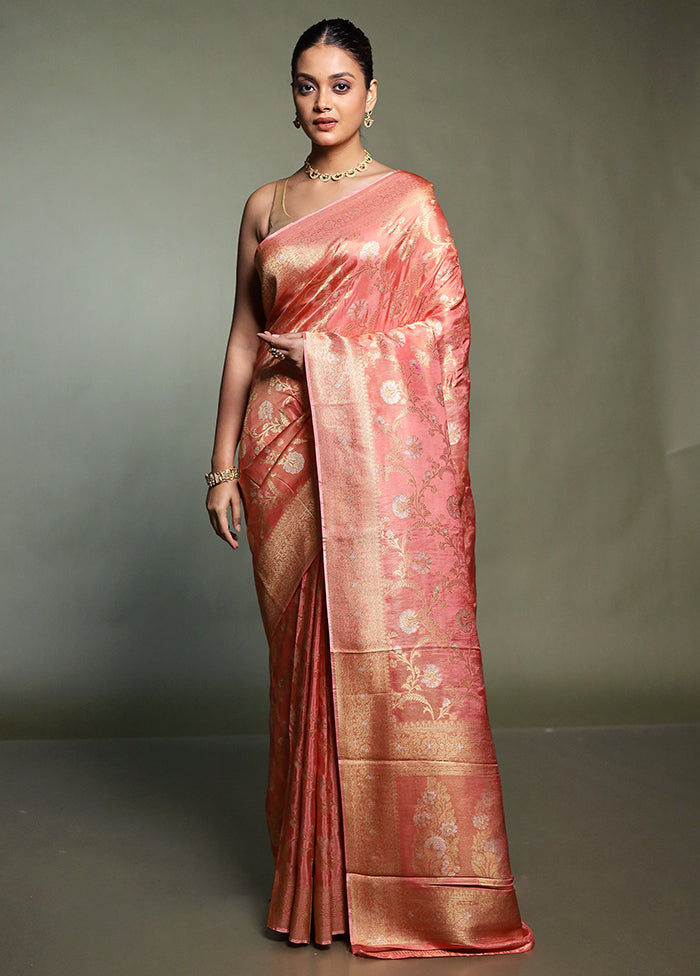 Pink Handloom Dupion Pure Silk Saree With Blouse Piece