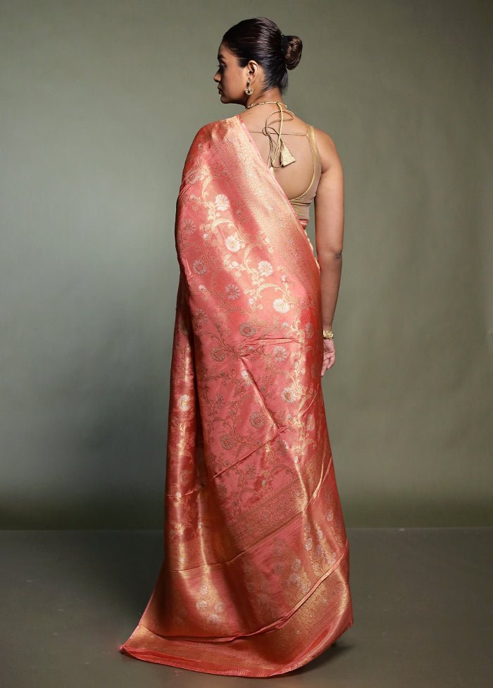 Pink Handloom Dupion Pure Silk Saree With Blouse Piece