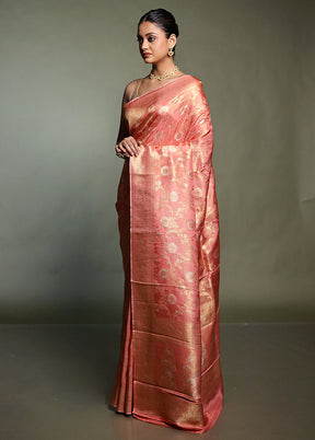 Pink Handloom Dupion Pure Silk Saree With Blouse Piece