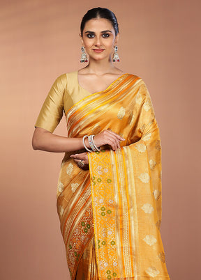 Yellow Handloom Tissue Pure Silk Saree With Blouse Piece