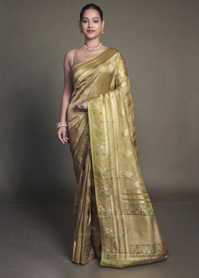 Green Handloom Tissue Pure Silk Saree With Blouse Piece