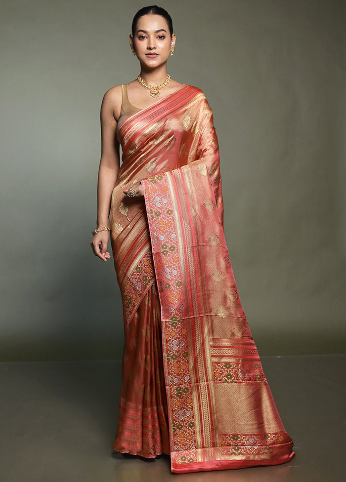 Pink Handloom Tissue Pure Silk Saree With Blouse Piece