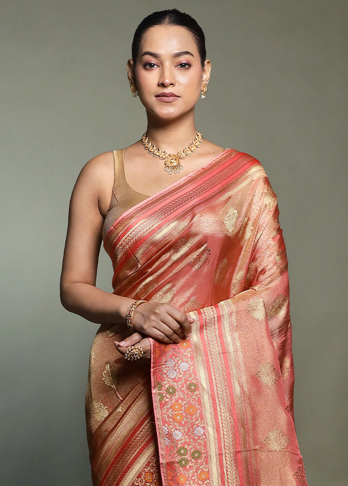 Pink Handloom Tissue Pure Silk Saree With Blouse Piece