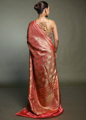 Pink Handloom Tissue Pure Silk Saree With Blouse Piece