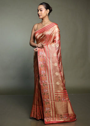 Pink Handloom Tissue Pure Silk Saree With Blouse Piece
