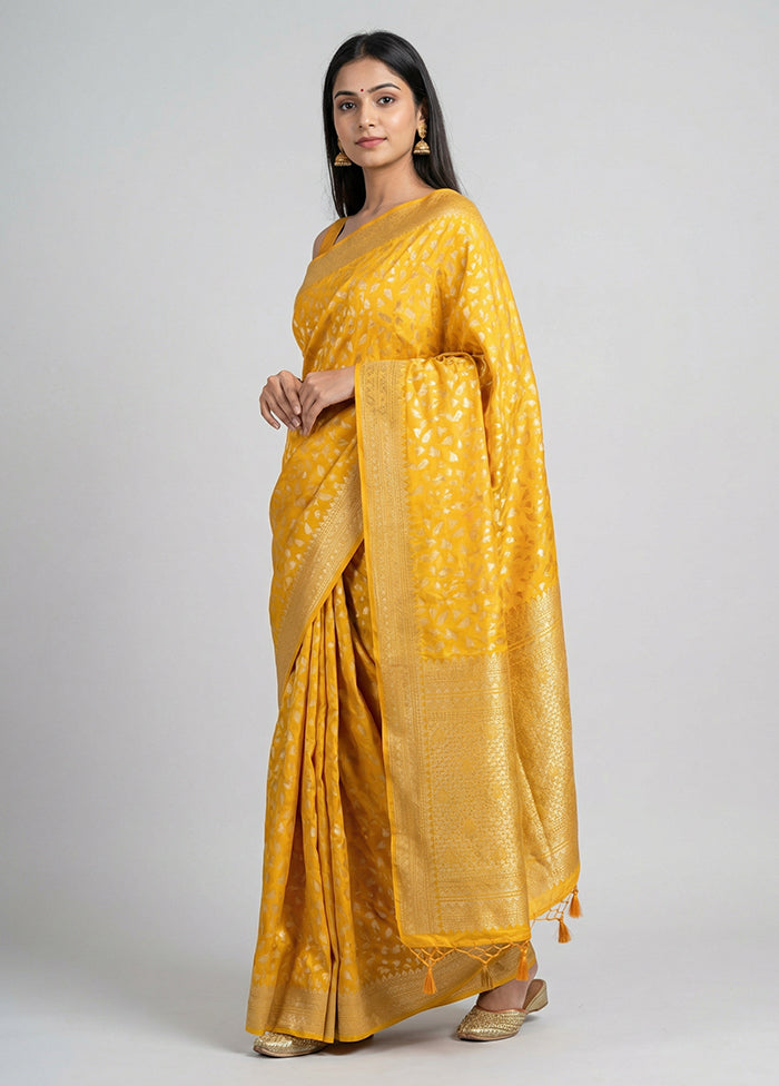Yellow Dupion Silk Saree With Blouse Piece