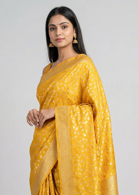 Yellow Dupion Silk Saree With Blouse Piece