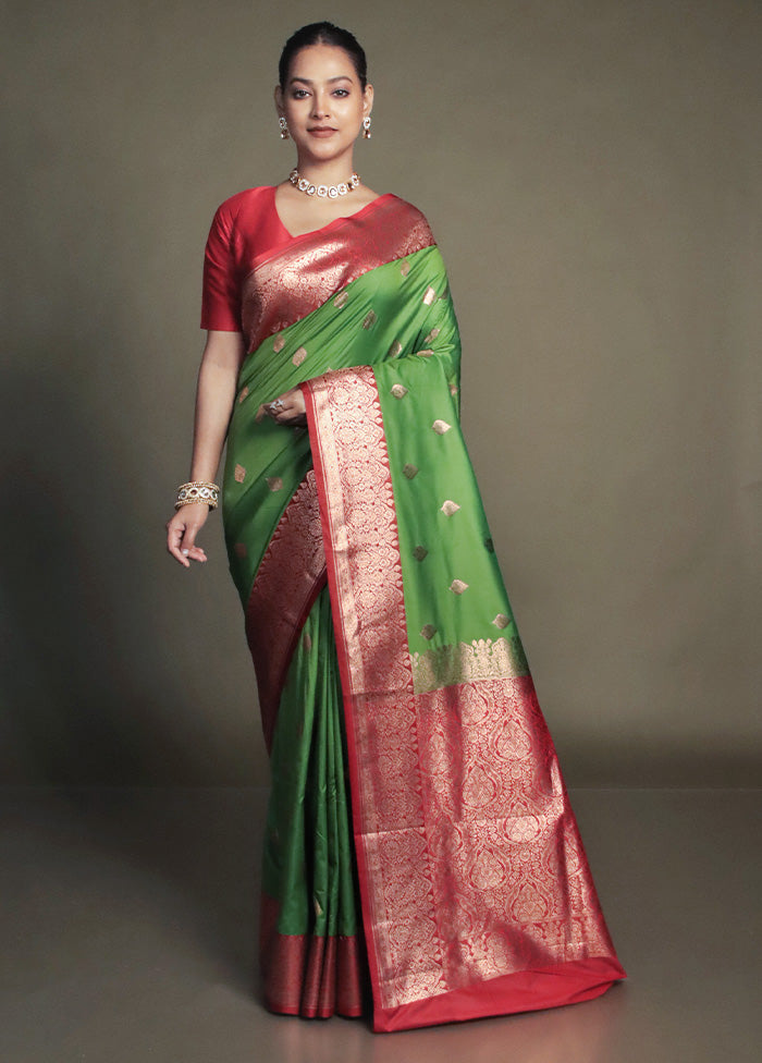 Green Katan Silk Saree With Blouse Piece