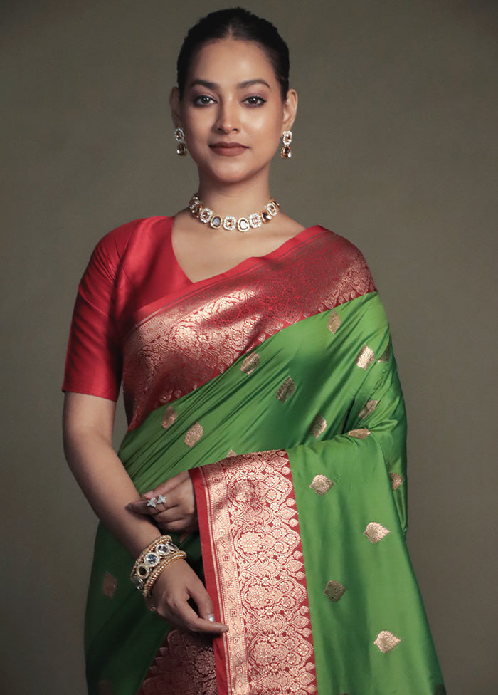 Green Katan Silk Saree With Blouse Piece