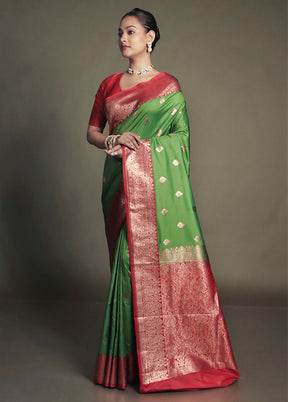 Green Katan Silk Saree With Blouse Piece