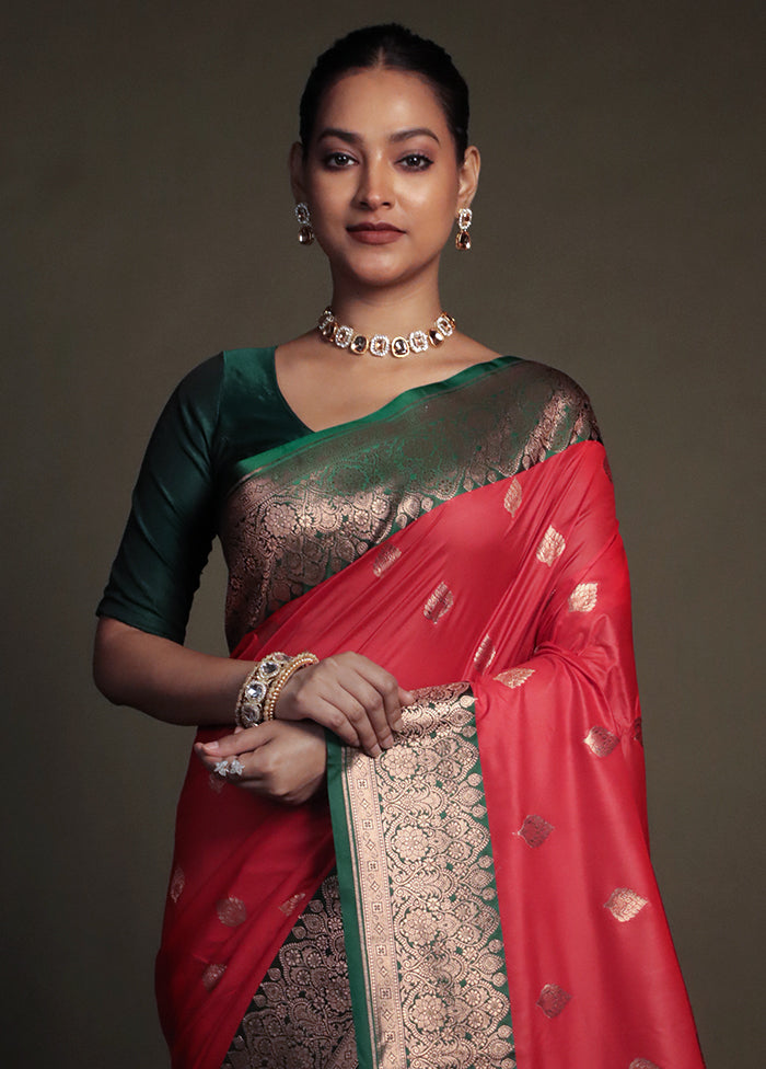 Red Katan Silk Saree With Blouse Piece
