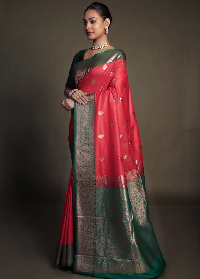 Red Katan Silk Saree With Blouse Piece
