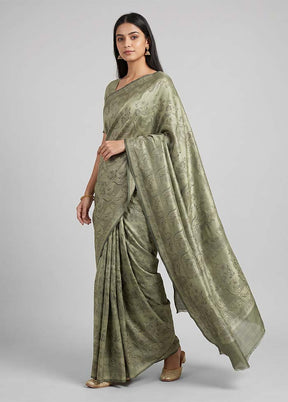 Green Dupion Silk Saree With Blouse Piece