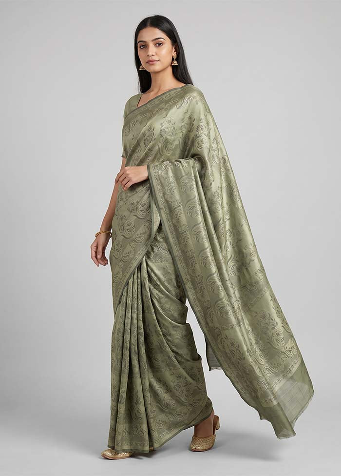 Green Dupion Silk Saree With Blouse Piece