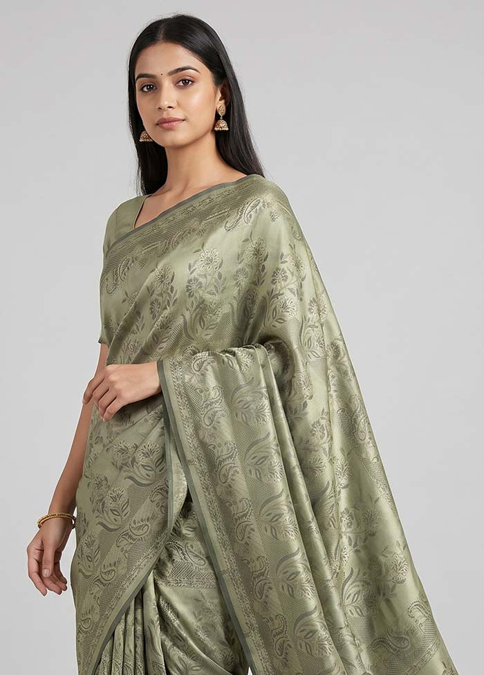 Green Dupion Silk Saree With Blouse Piece