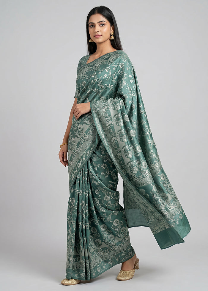 Green Dupion Silk Saree With Blouse Piece