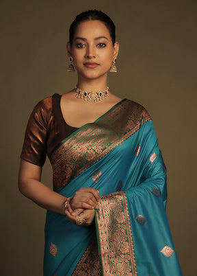 Green Katan Silk Saree With Blouse Piece