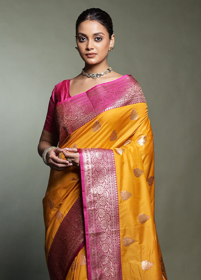 Yellow Katan Silk Saree With Blouse Piece