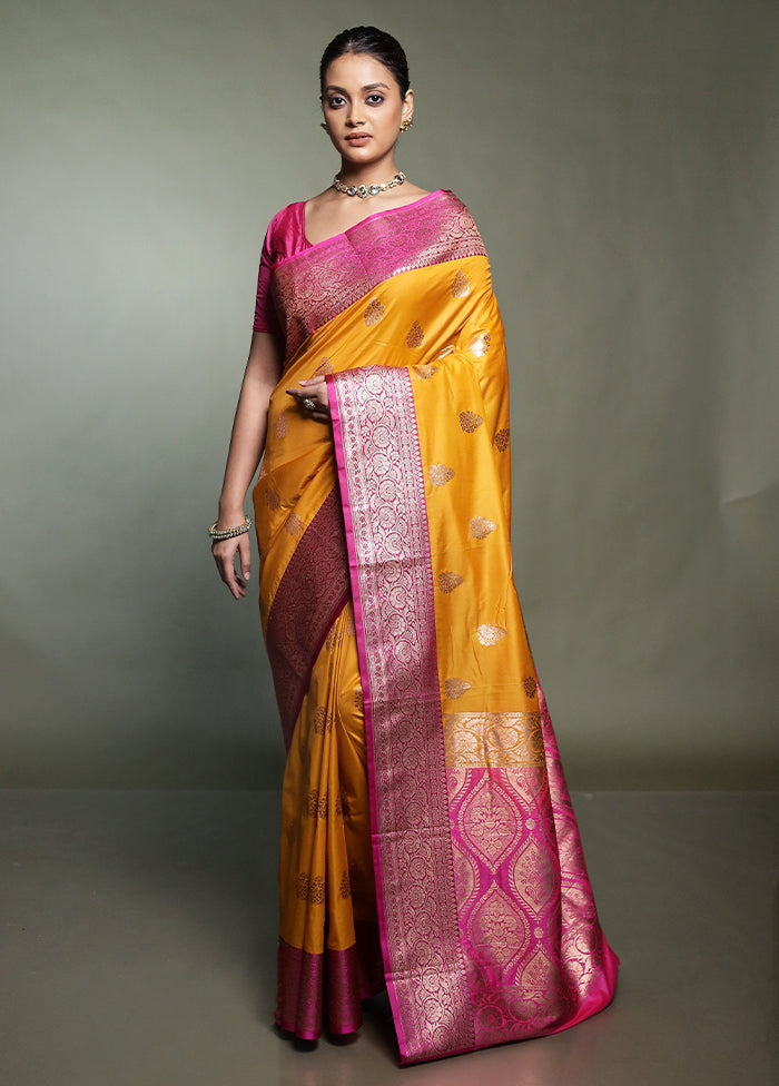 Yellow Katan Silk Saree With Blouse Piece