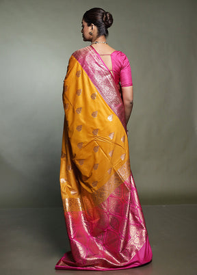 Yellow Katan Silk Saree With Blouse Piece