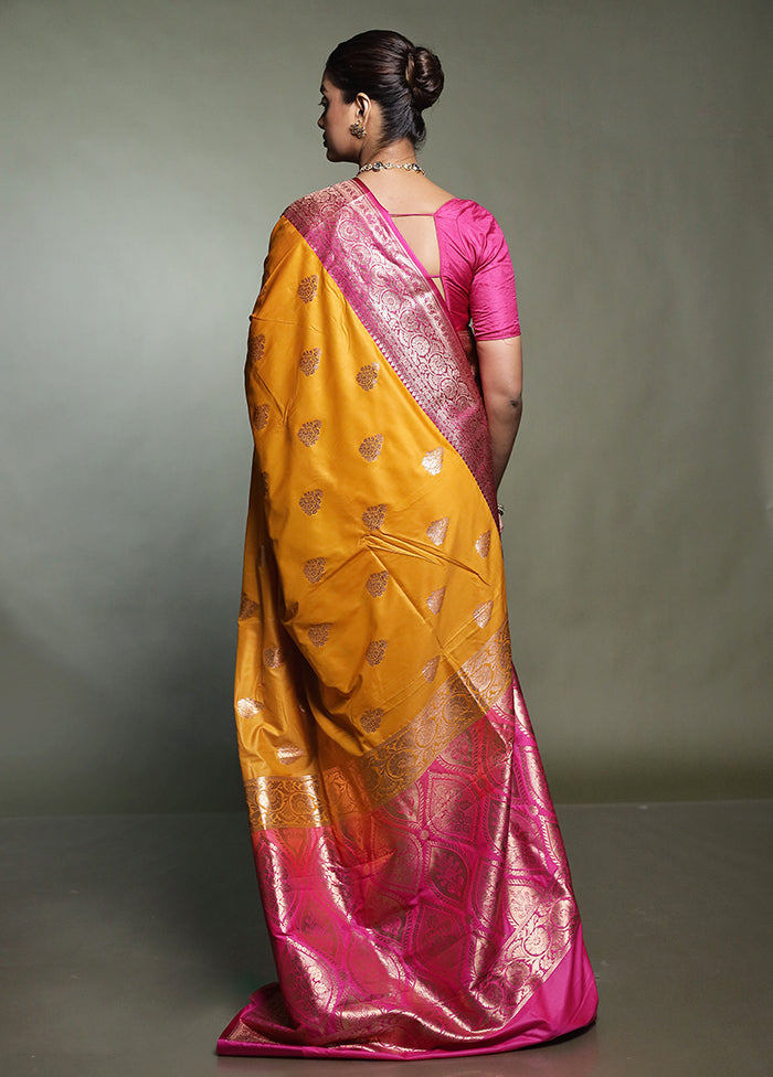 Yellow Katan Silk Saree With Blouse Piece