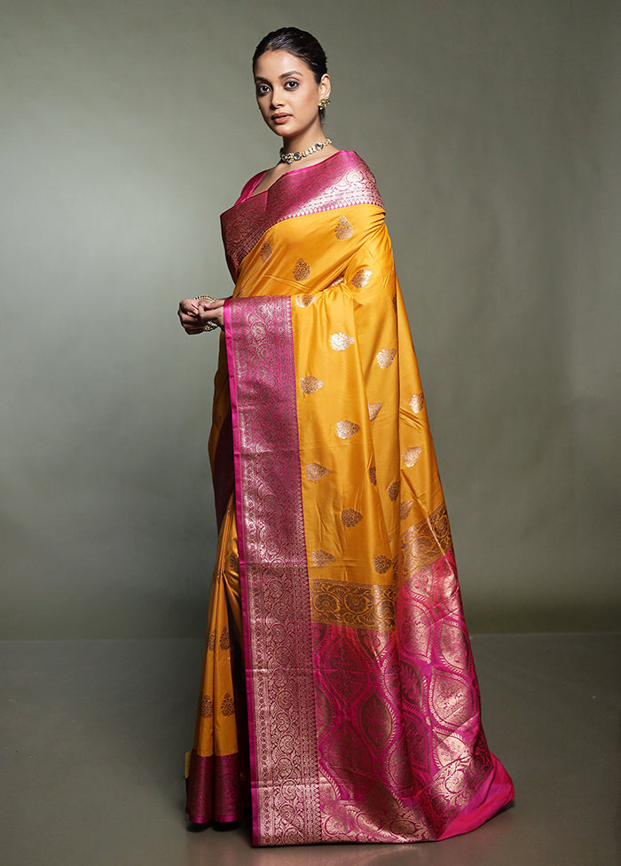 Yellow Katan Silk Saree With Blouse Piece