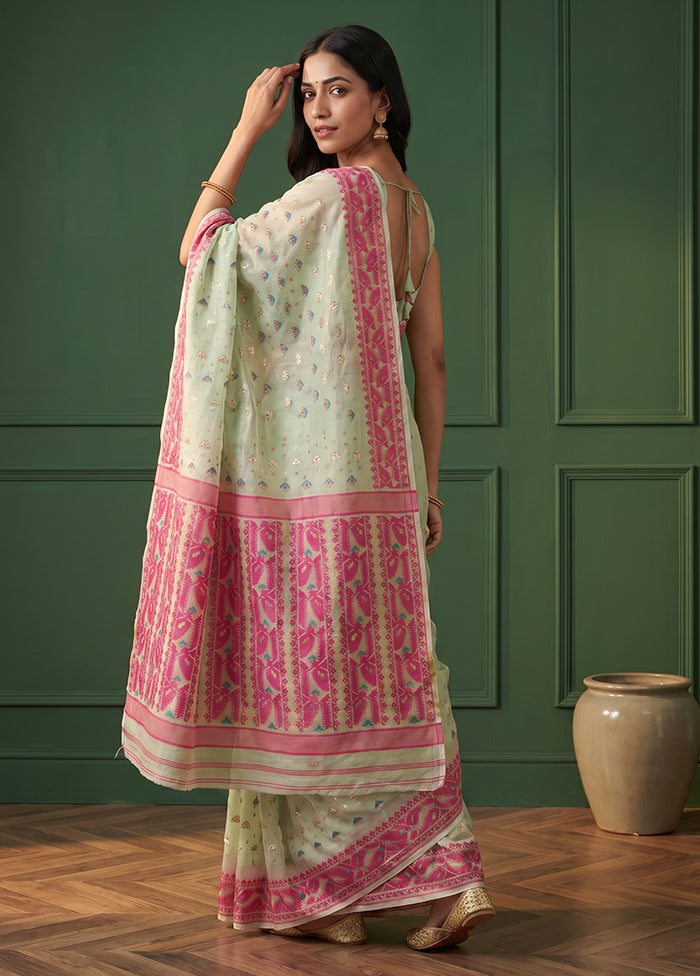 Green Jamdani Cotton Saree Without Blouse Piece
