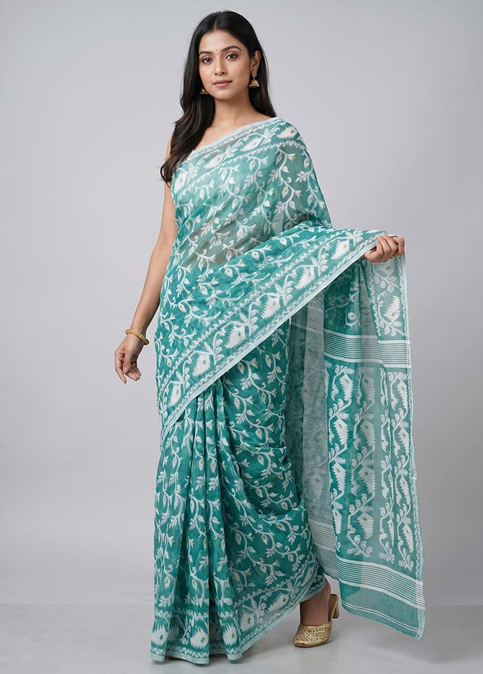 Green Jamdani Cotton Saree Without Blouse Piece