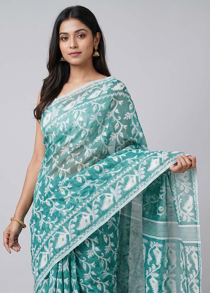 Green Jamdani Cotton Saree Without Blouse Piece