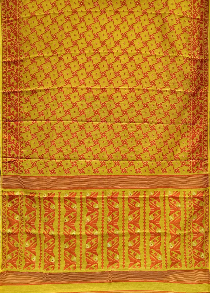 Yellow Jamdani Cotton Saree Without Blouse Piece