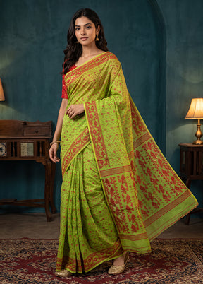 Green Jamdani Cotton Saree Without Blouse Piece