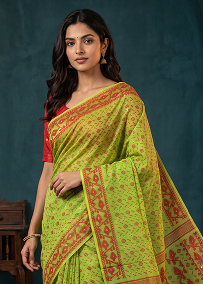 Green Jamdani Cotton Saree Without Blouse Piece