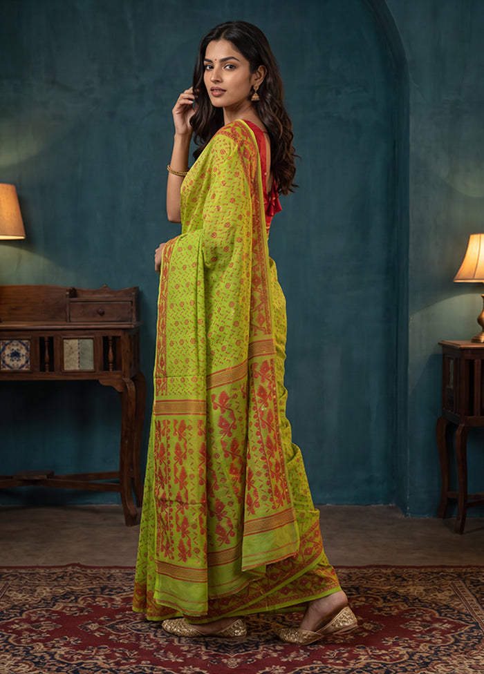 Green Jamdani Cotton Saree Without Blouse Piece