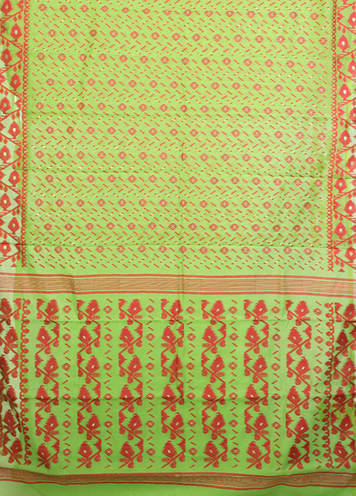 Green Jamdani Cotton Saree Without Blouse Piece