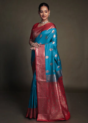 Blue Katan Silk Saree With Blouse Piece