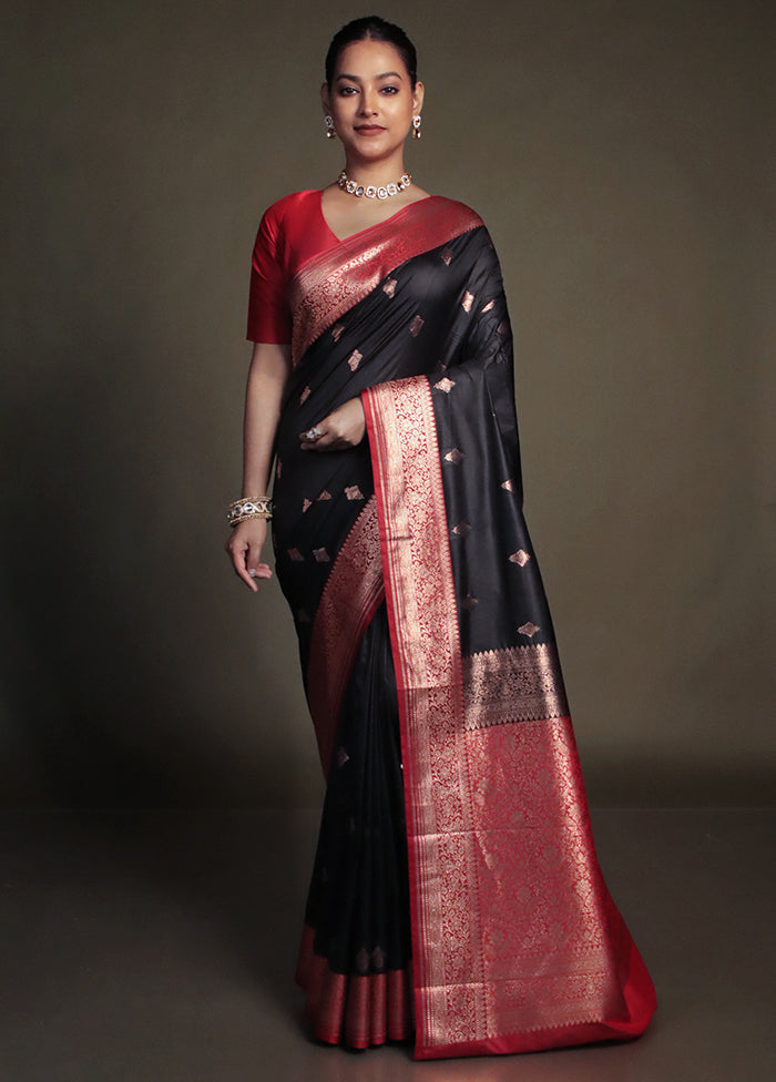 Black Katan Silk Saree With Blouse Piece